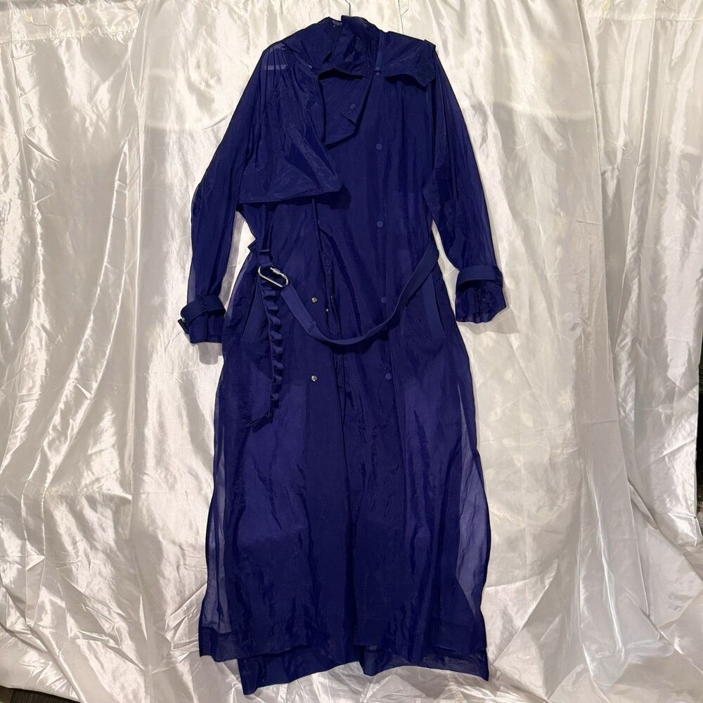 Adidas+IVY PARK Sheer Nylon Trench Coat Sz XS Indigo Blue Belted Beyonce RARE